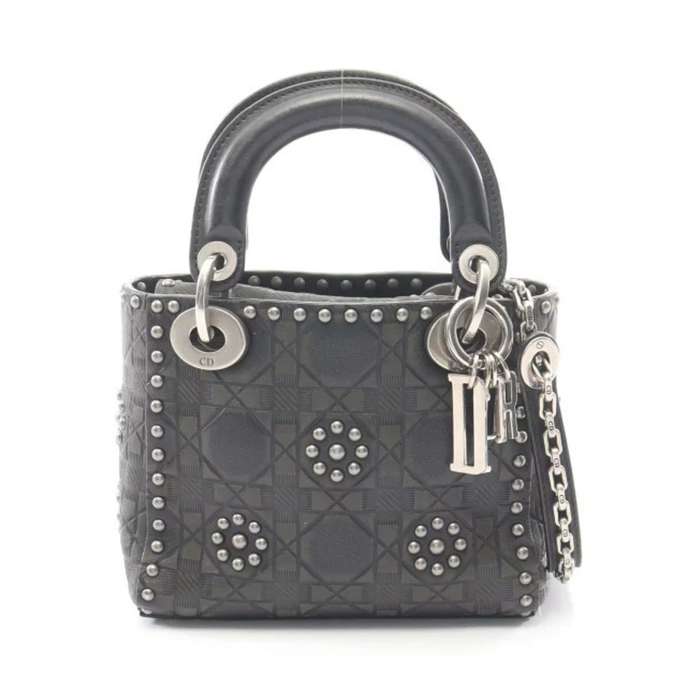 Christian Dior Lady Handbag Leather Black